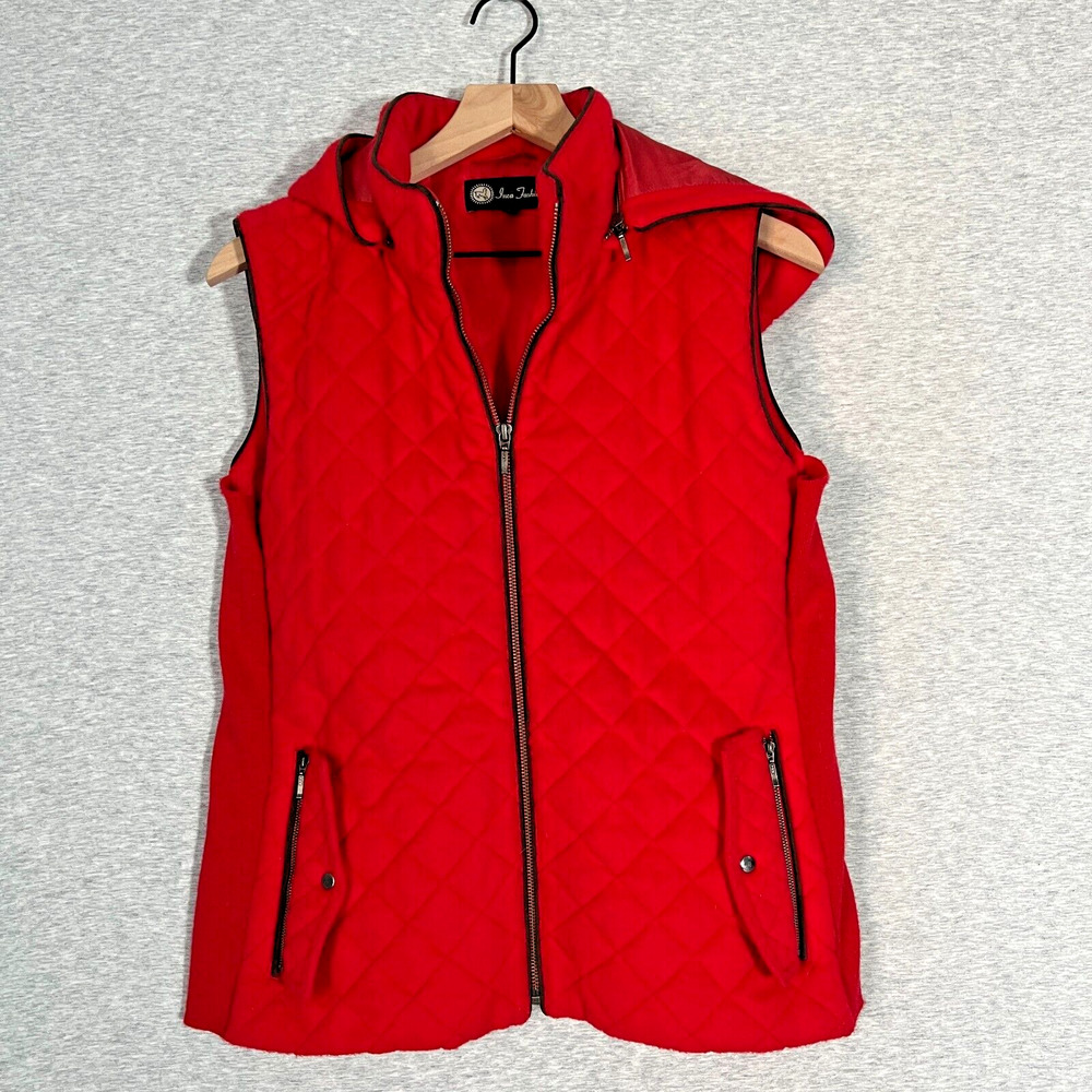 Baby Alpaca Vest Womens Large Red Wool Blend Detachable Hood Quilted Cabincore